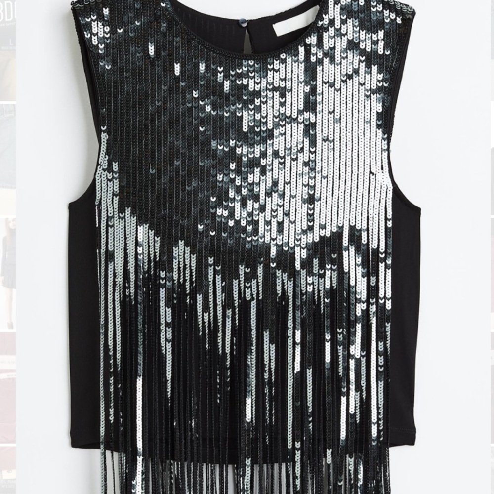 H&M Sequin Fringe Sleeveless Top - Black